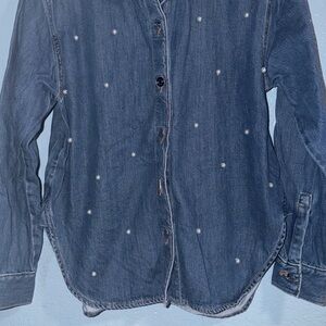LOFT Blue Denim Shirt with Orange Stitching
